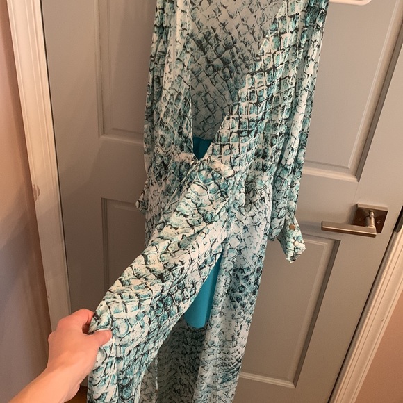 Snakeskin turquoise maxi dress with slits at both thighs. - Picture 9 of 11